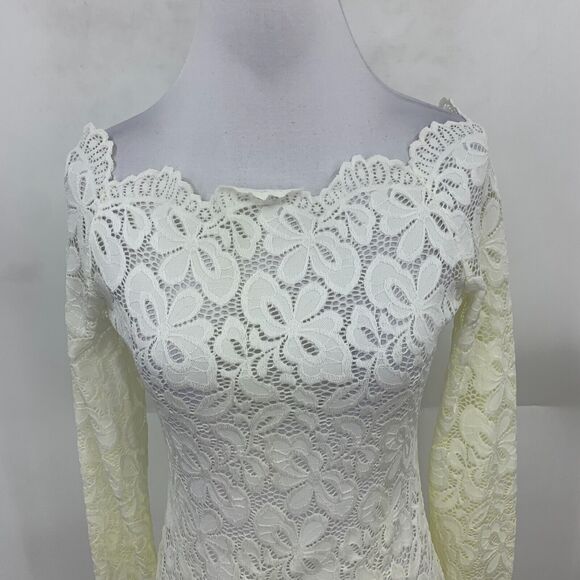 Patty Boutik Floral Lace See Through Cocktail Dress S Small Ivory Long Sleeve - Picture 3 of 11